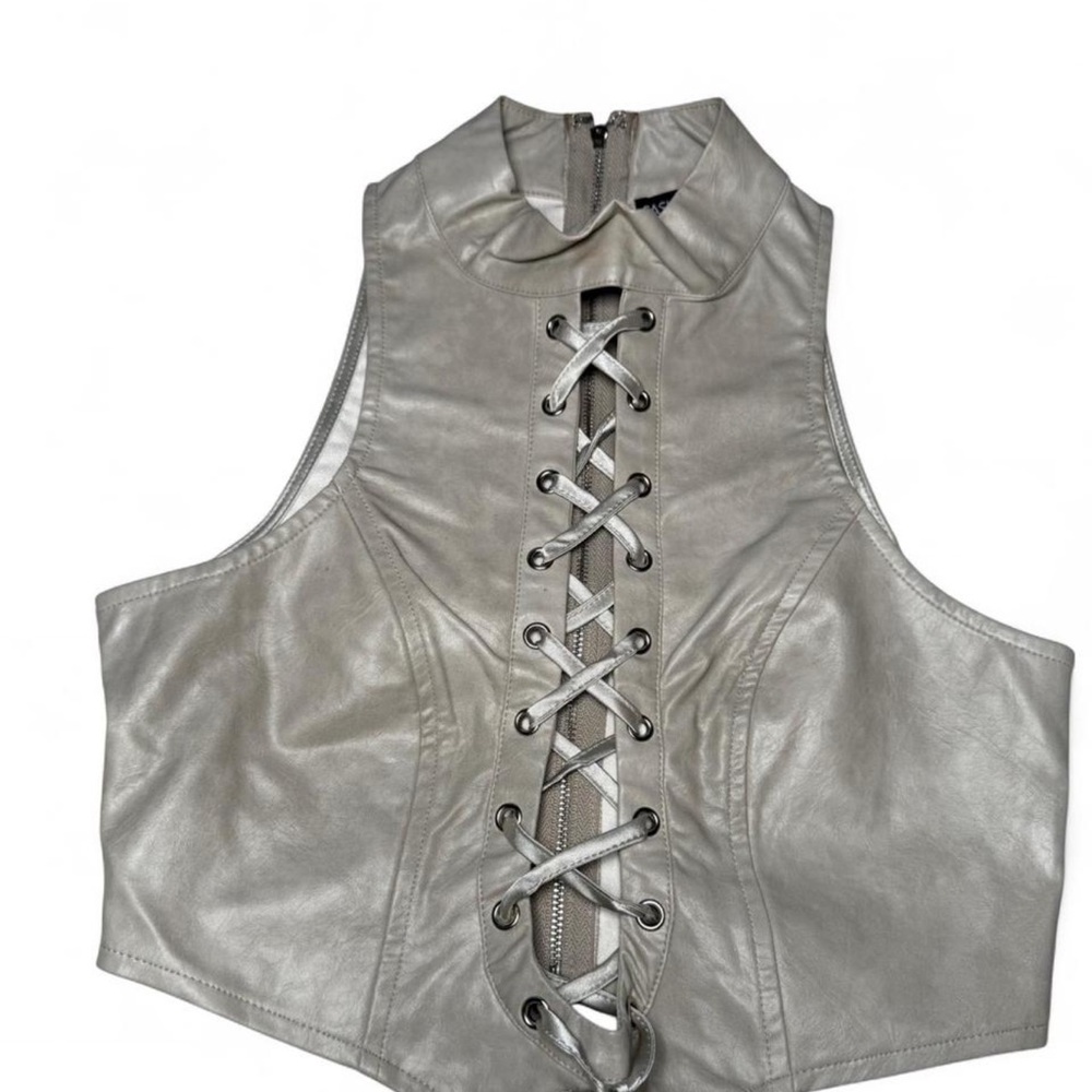 Fashion Nova Silver Lace-Up Crop Top